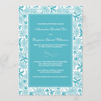 Fancy Floral Aqua Wedding Invitation by TheWeddingShoppe at Zazzle