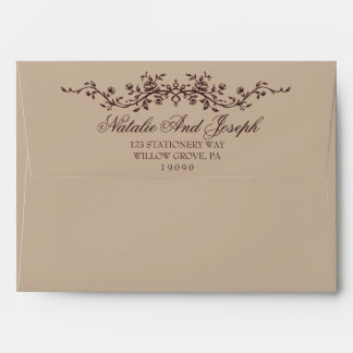 Fancy Floral Beige Burgundy Botanical Boho Wedding Envelope