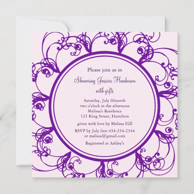 Fancy Floral Bridal Shower Invitation (purple) (Front)