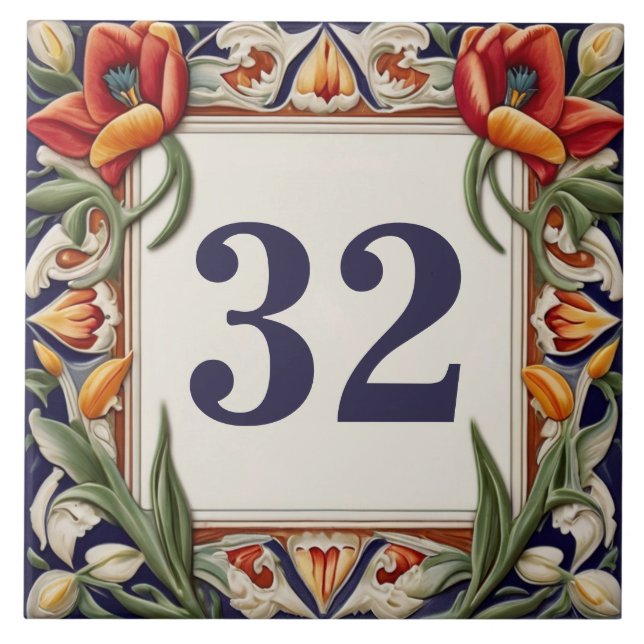 Fancy Floral Custom House Number Plate Sign Plaque Ceramic Tile (Front)