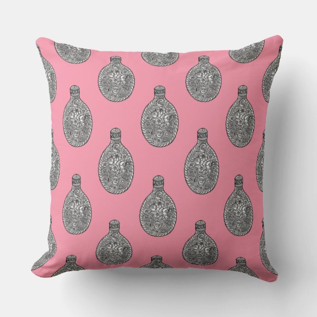 Fancy Floral Flasks Rose Pink Throw Pillow (Front)