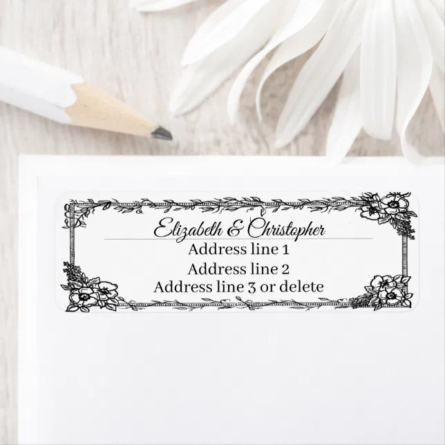 Fancy Floral Frame Custom Name Return Address Label | Zazzle