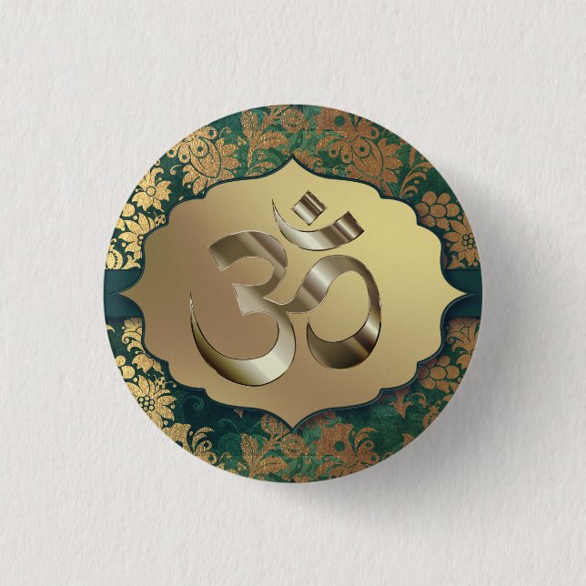 Fancy Floral Gold Om   Button (Front)