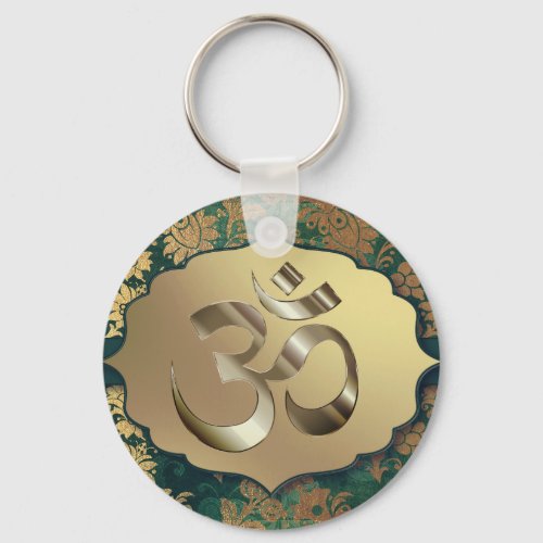 Fancy Floral Gold Om   Keychain