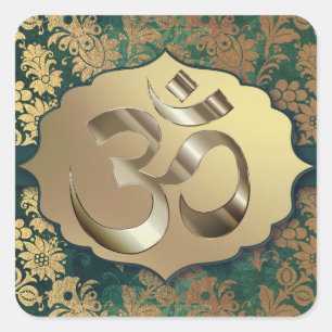 Fancy Floral Gold Om Square Sticker