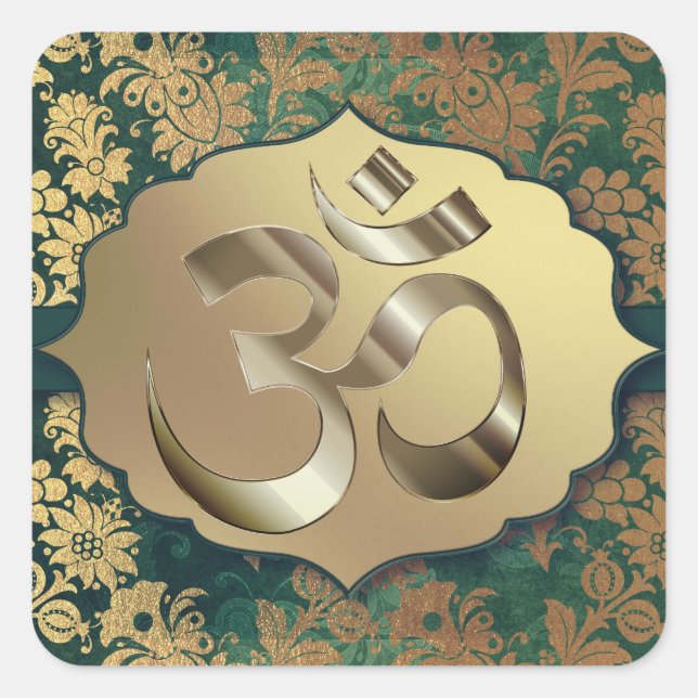 Fancy Floral Gold Om    Square Sticker (Front)