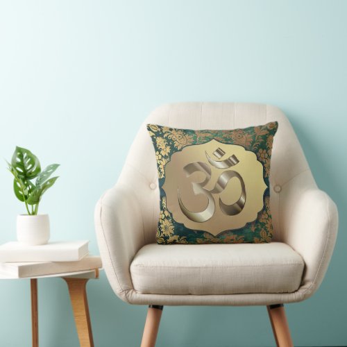 Fancy Floral Gold Om  Throw Pillow