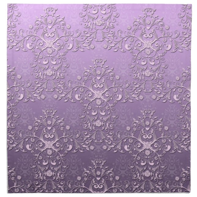 Fancy Floral Lavender Purple Damask Pattern Cloth Napkin (Front)