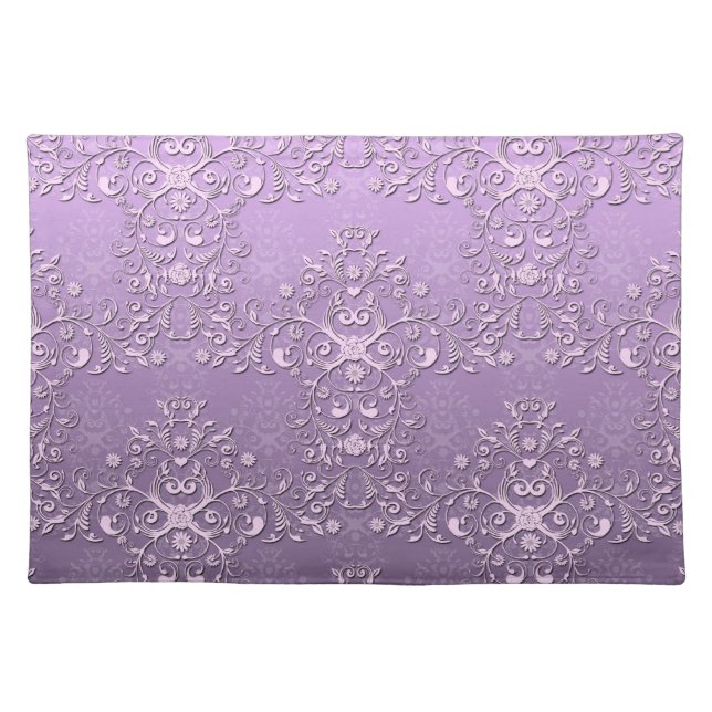 Fancy Floral Lavender Purple Damask Pattern Placemat (Front)