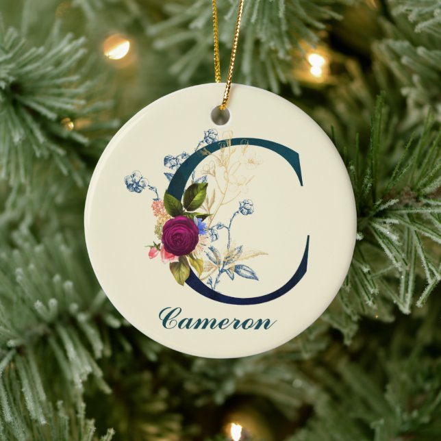 Fancy Floral Letter 'C' Ceramic Ornament (Tree)