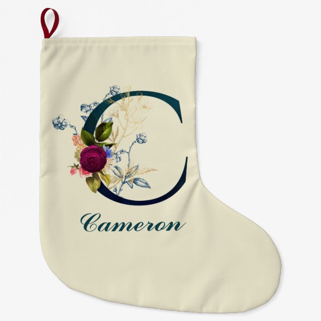Fancy Floral Letter 'C'   Large Christmas Stocking (Front)
