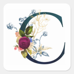 Fancy Floral Letter 'C' Square Sticker