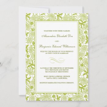 Fancy Floral Lime Green Wedding Invitation by TheWeddingShoppe at Zazzle