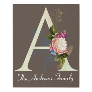 Fancy Floral Monogram A Customizable Faux Canvas Print
