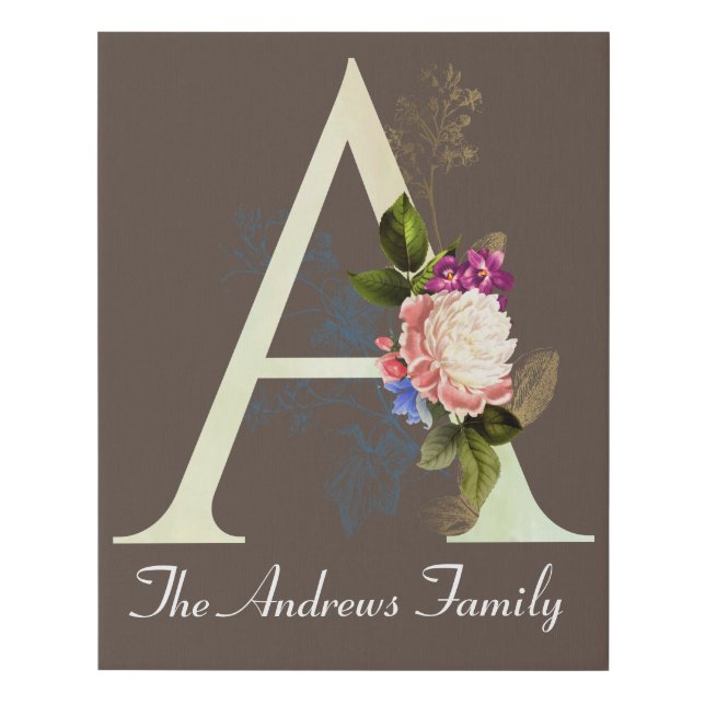 Fancy Floral Monogram A Customizable Faux Canvas Print (Front)