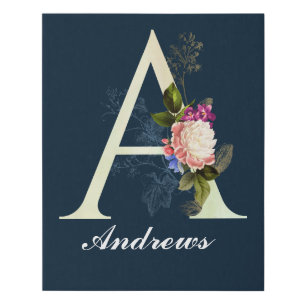 Fancy Floral Monogram A II Faux Canvas Print