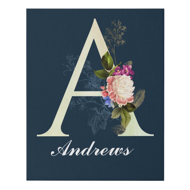 Fancy Floral Monogram A II Faux Canvas Print (Front)