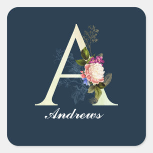 Fancy Floral Monogram A II Square Sticker