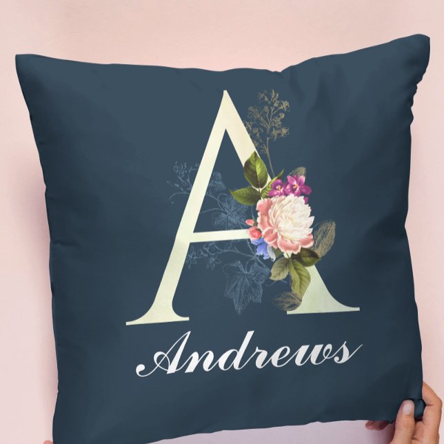 Fancy Floral Monogram A II Throw Pillow (Creator Uploaded)