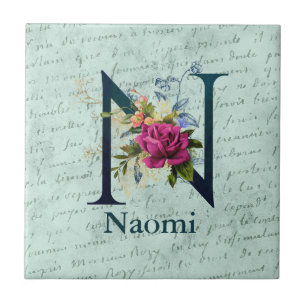 Fancy Floral Monogram Initial N Ceramic Tile