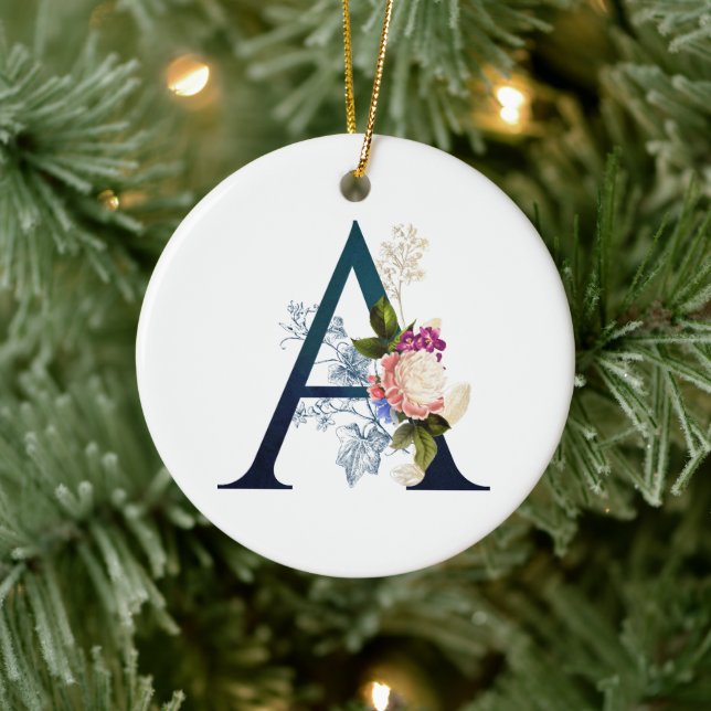 Fancy Floral Monogram Letter A Ceramic Ornament (Tree)
