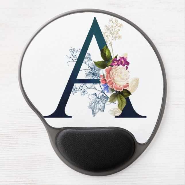 Fancy Floral Monogram Letter A Gel Mouse Pad (Front)