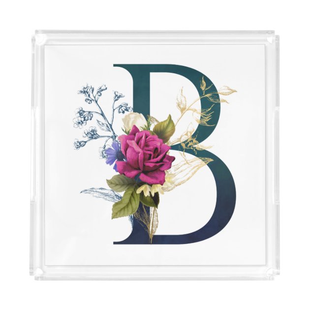 Fancy Floral Monogram Letter B Acrylic Tray | Zazzle