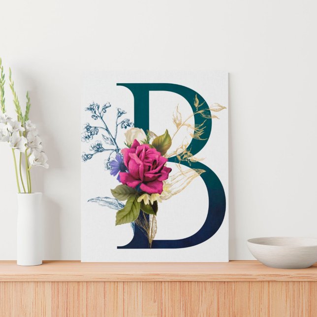 Fancy Floral Monogram Letter B Faux Canvas Print (Creator Uploaded)
