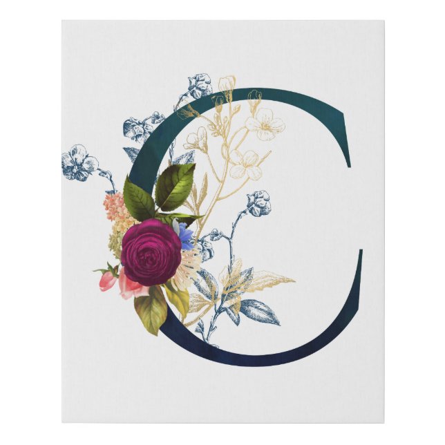 Fancy Floral Monogram Letter C Faux Canvas Print (Front)