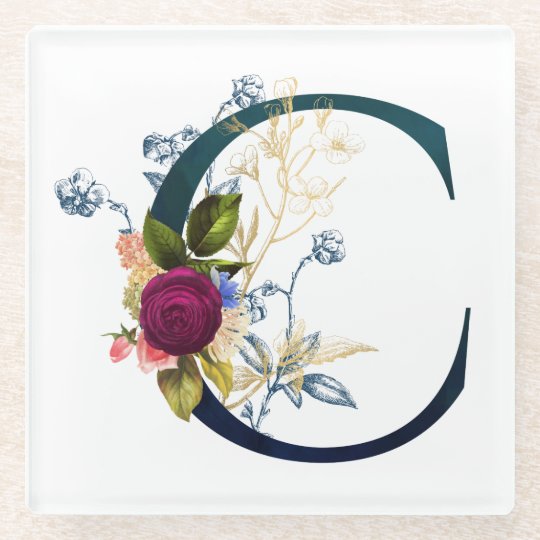 Fancy Floral Monogram Letter C Glass Coaster | Zazzle.com