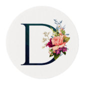 Fancy Floral Monogram Letter D Edible Frosting Rounds (Front)