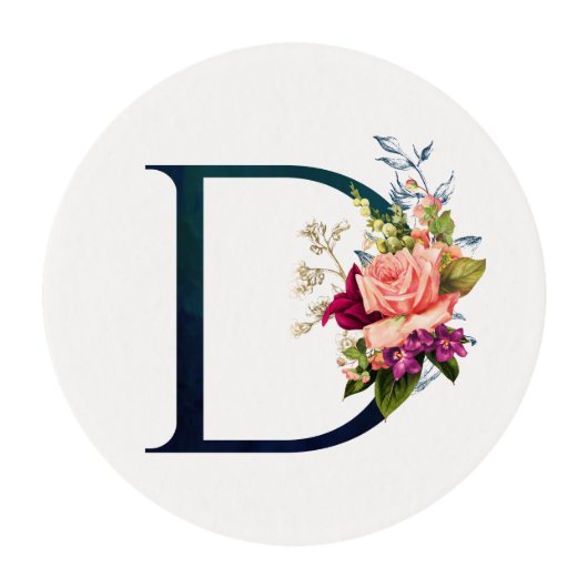 Fancy Floral Monogram Letter D Edible Frosting Rounds (Front)
