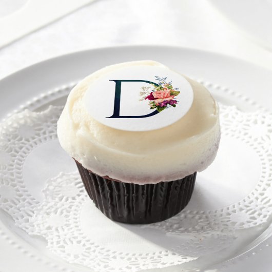 Fancy Floral Monogram Letter D Edible Frosting Rounds (Cupcake)