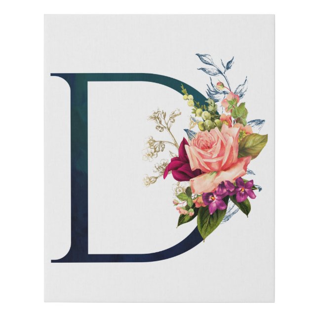 Fancy Floral Monogram Letter D Faux Canvas Print (Front)