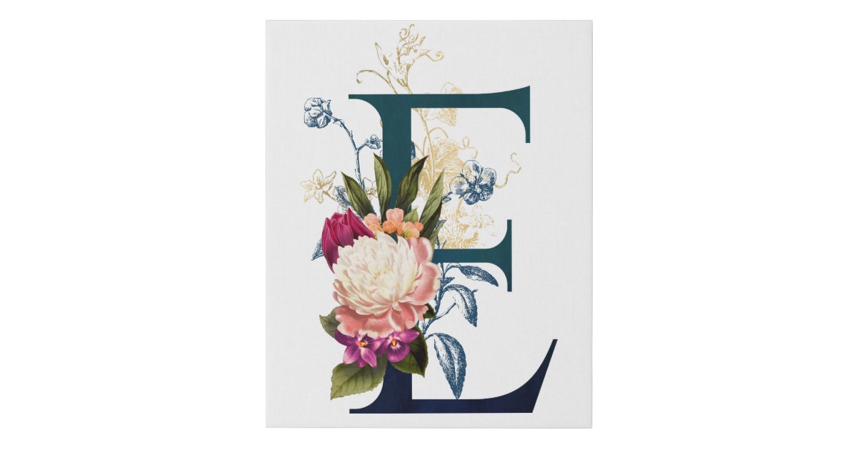 Letter E Flower Crown Monogram Canvas Print by MeeksMcGee