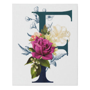 Fancy Floral Monogram Letter F Faux Canvas Print