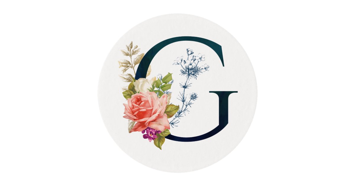 Fancy Floral Monogram Letter G Edible Frosting Rounds | Zazzle