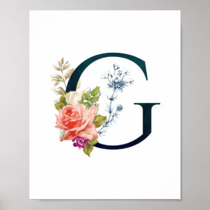 Fancy Floral Monogram Letter G Poster
