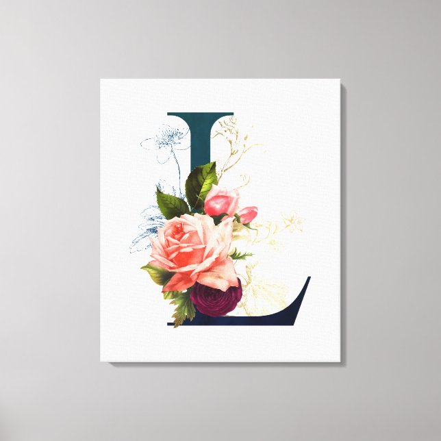 Fancy Floral Monogram Letter L   Canvas Print (Front)