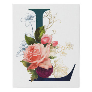 Initial, Monogram, L, Letter L, Flower Art Canvas Print for Sale