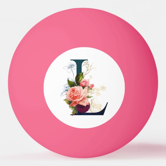 Fancy Floral Monogram Letter L  pink Ping Pong Ball (Front)