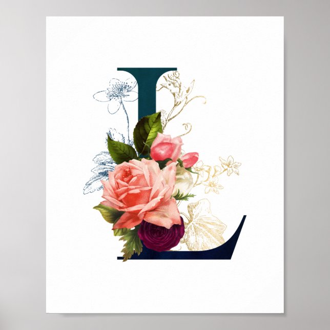 Fancy Floral Monogram Letter L   Poster (Front)