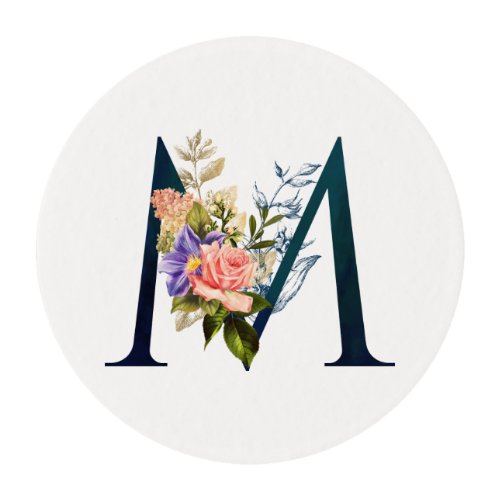 Fancy Floral Monogram Letter M Edible Frosting Rounds