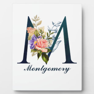 Fancy Floral Monogram Letter M Plaque