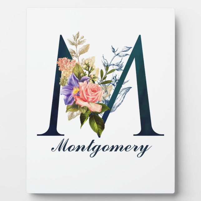 Fancy Floral Monogram Letter M Plaque (Front)