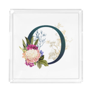 Fancy Floral Monogram Letter O Acrylic Tray