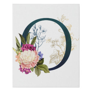 Fancy Floral Monogram Letter O Faux Canvas Print