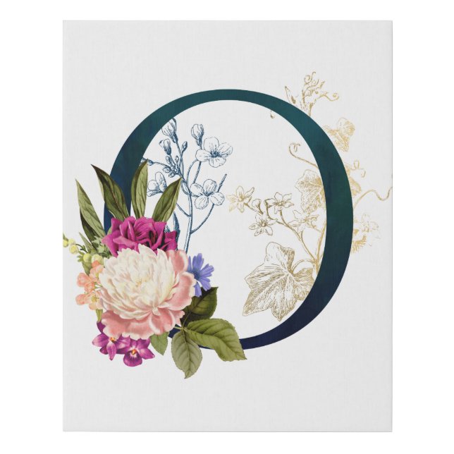 Fancy Floral Monogram Letter O Faux Canvas Print (Front)