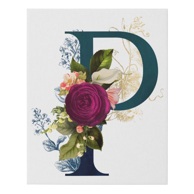 Fancy Floral Monogram Letter P Faux Canvas Print (Front)