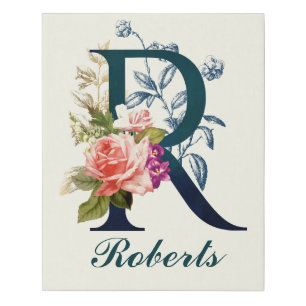 Fancy Floral Monogram Letter R Faux Canvas Print